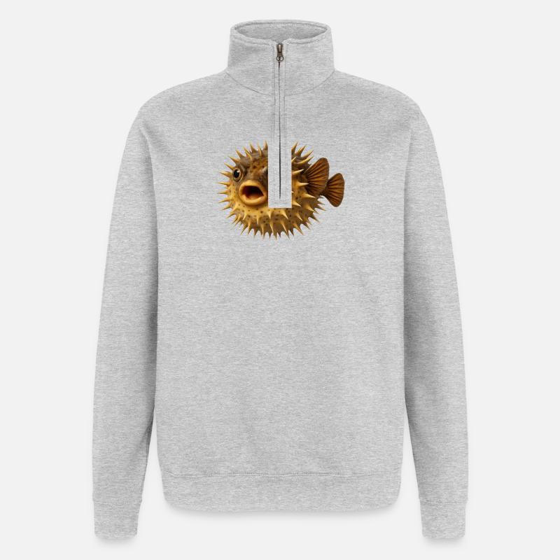 Stachelfisch Unterwasser Muster - Quarter-Zip-Sweatshirt - Grau meliert