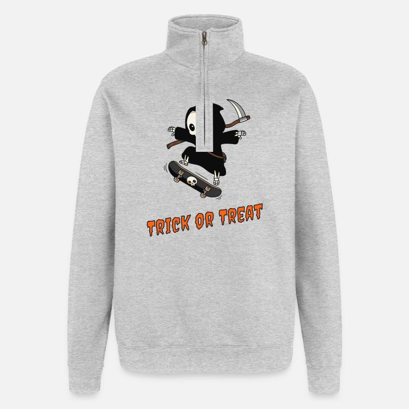Süßes oder Saures – Skater Reaper - Quarter-Zip-Sweatshirt - Grau meliert