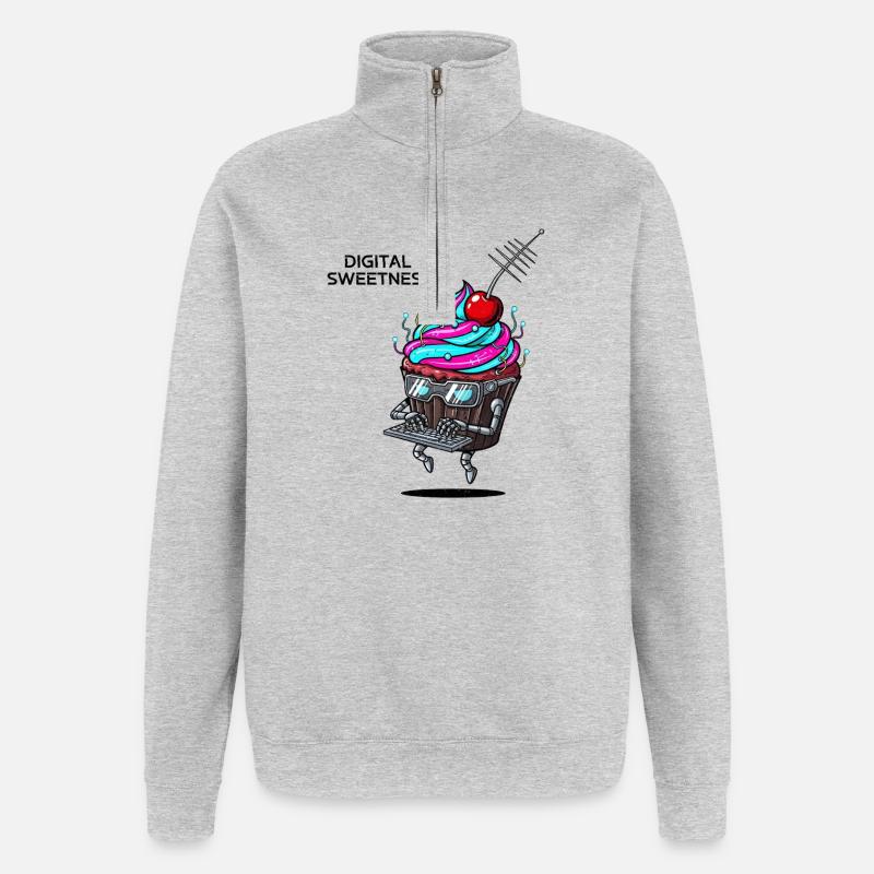 Cyber Cupcake avec robot à clavier - Sweat à zip 1/4 - gris chiné