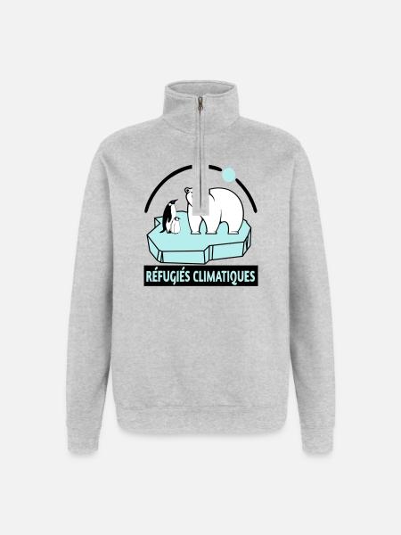 Réfugiés climatiques - Sweat à zip 1/4 - gris chiné