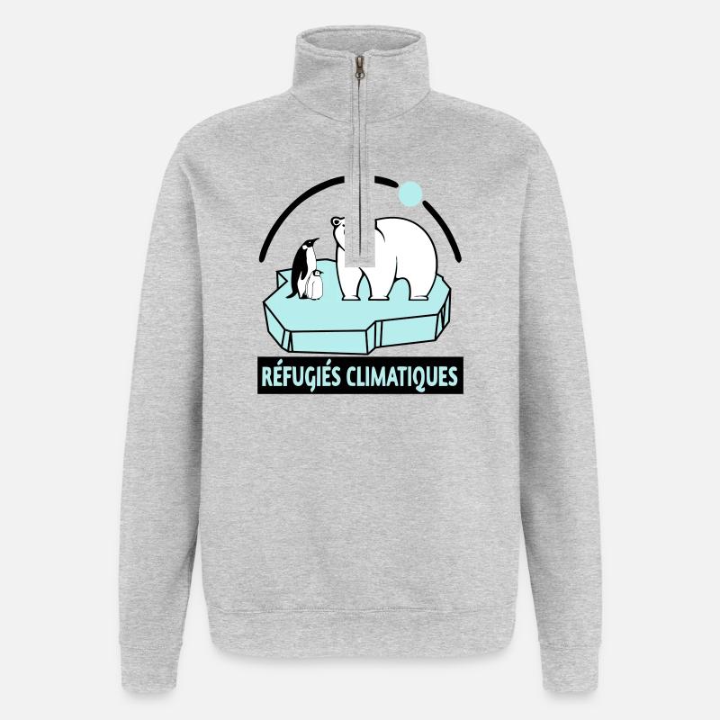 Réfugiés climatiques - Sweat à zip 1/4 - gris chiné