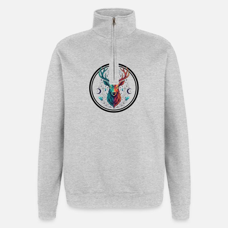 Cerf arc-en-ciel Lune de cristal - Sweat à zip 1/4 - gris chiné