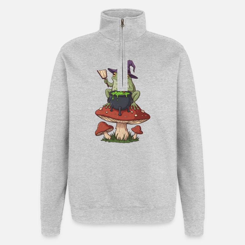 Frog Witch Cauldron Over Mushroom Ring - Quarter-Zip Sweatshirt - heather grey