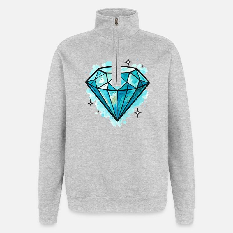 Illustration de cristal de diamant bleu - Sweat à zip 1/4 - gris chiné