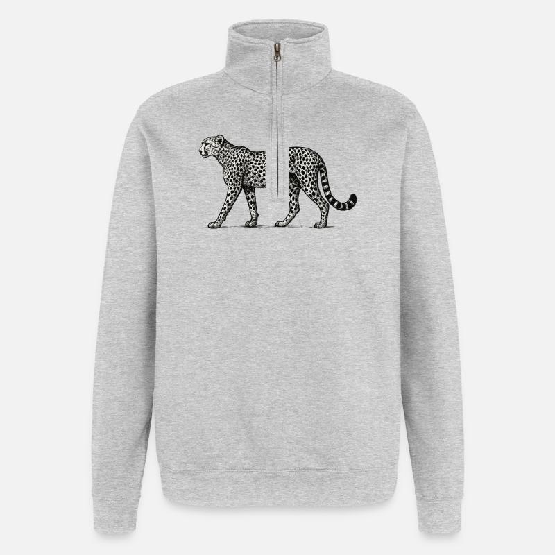 Schwarzweiß Leopard Muster - Quarter-Zip-Sweatshirt - Grau meliert
