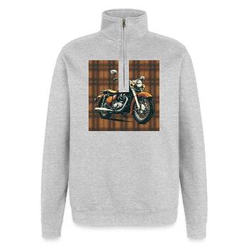 Retro Bike + Plaid Background - Quarter-Zip Sweatshirt - heather grey - Front - AI Model Female 172 light (172cm) & AI Model Male 178 dark (178cm)