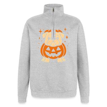 Jack-o-Lantern Kürbis Hund - Quarter-Zip-Sweatshirt - Grau meliert - Vorne - AI Model Female 172 light (172cm) & AI Model Male 178 dark (178cm)