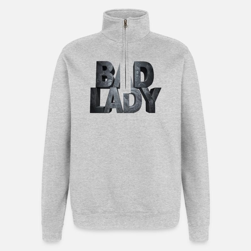 Bad Lady – Monumentale Steinbuchstaben in Grau - Quarter-Zip-Sweatshirt - Grau meliert