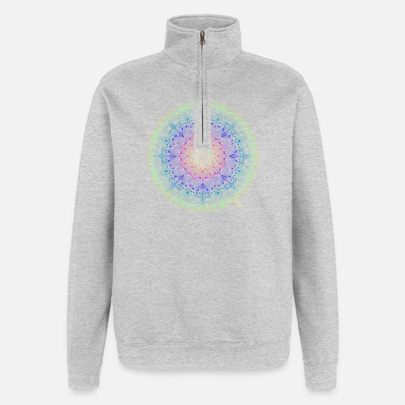 Fusion de mandala arc-en-ciel - Sweat à zip 1/4 - gris chiné