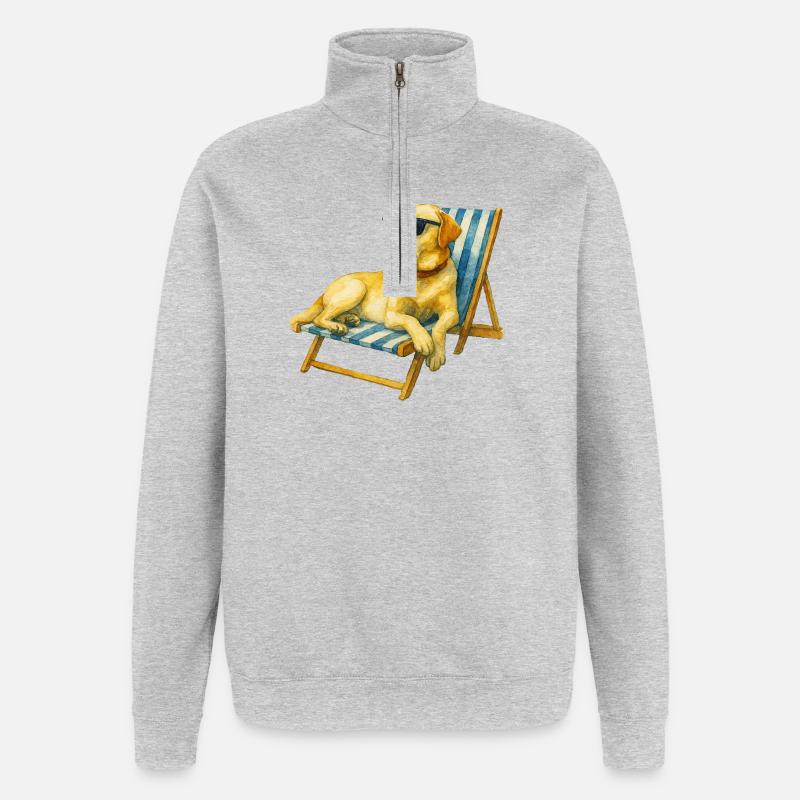 Labrador Hund Sommer Chill Geschenkidee - Quarter-Zip-Sweatshirt - Grau meliert