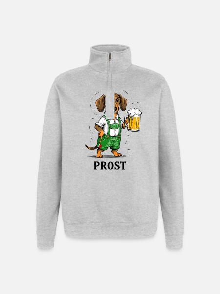 Cheers Bière Teckel Lederhose Bavière Tente à bière traditionnelle - Sweat à zip 1/4 - gris chiné