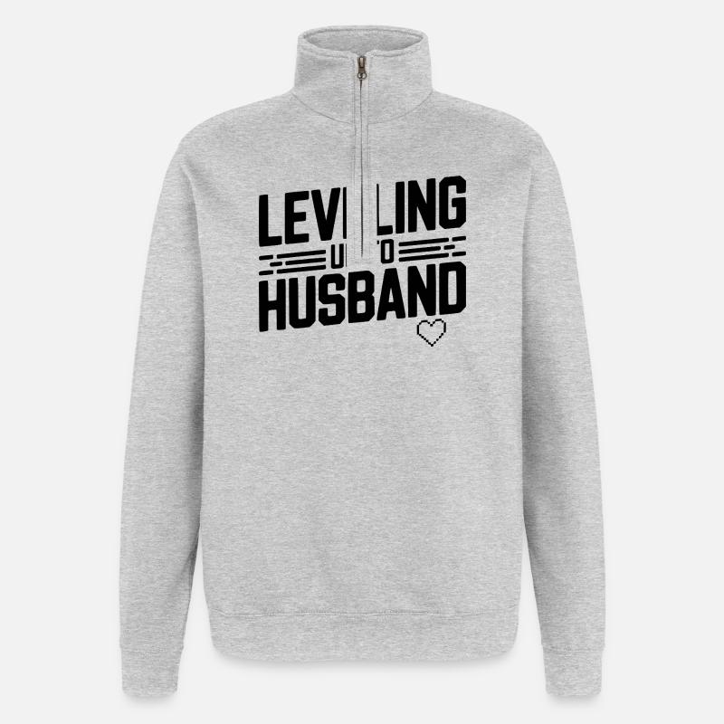 Aufleveln Zum Ehemann - Quarter-Zip-Sweatshirt - Grau meliert