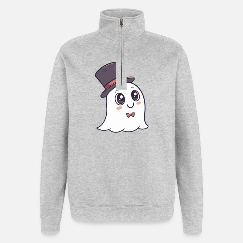 Chic Ghost Hat and Bow - Quarter-Zip Sweatshirt - heather grey