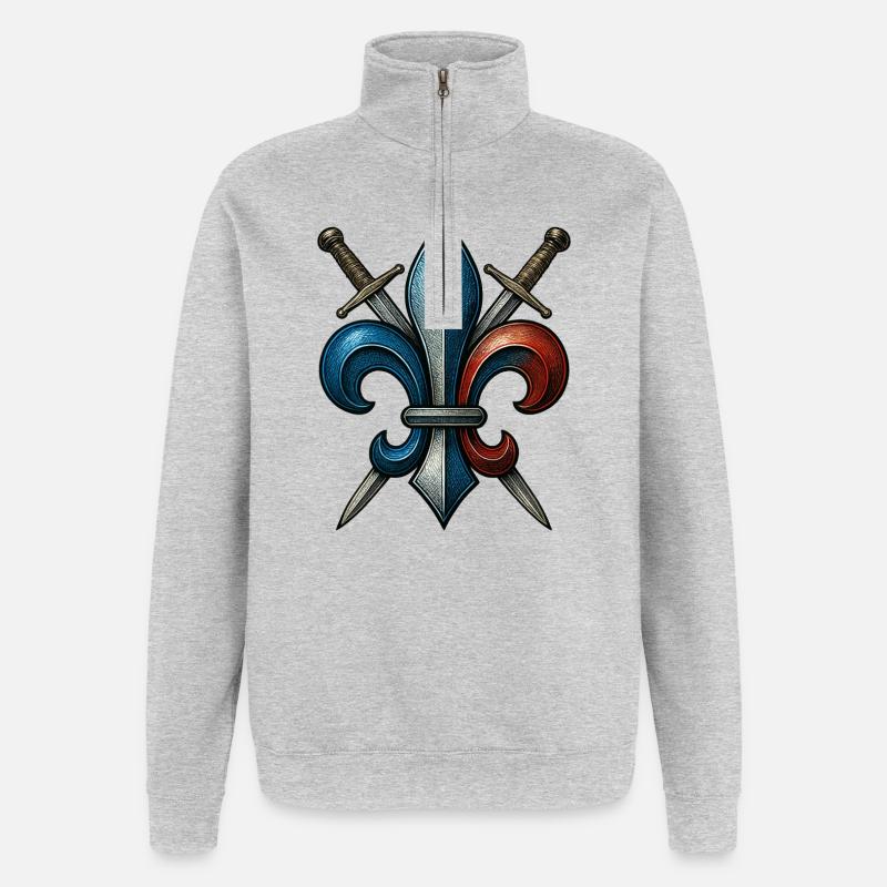 Fleur de Lys - Frankreich - Quarter-Zip-Sweatshirt - Grau meliert