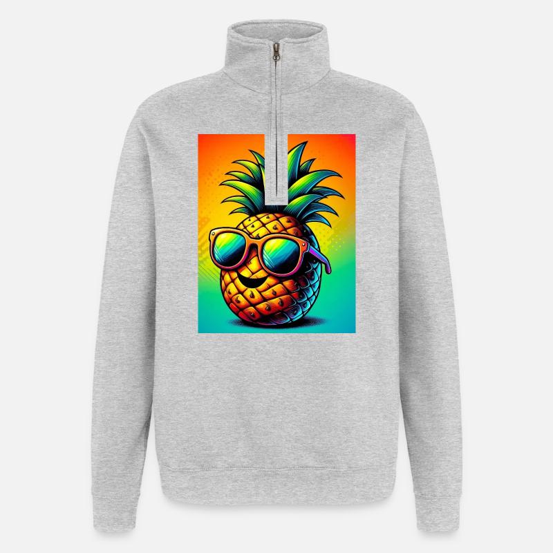 Ananas - Sweat à zip 1/4 - gris chiné