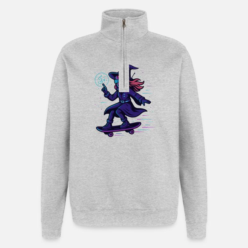 Neon witch on the skateboard - Quarter-Zip Sweatshirt - heather grey