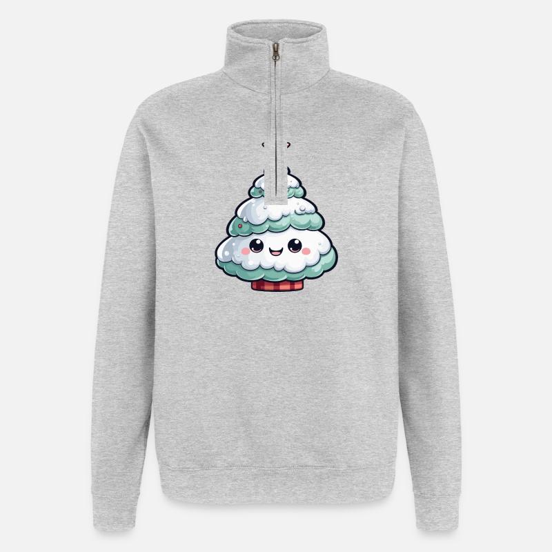 Pastellfarbener schneebedeckter Baum Stern - Quarter-Zip-Sweatshirt - Grau meliert