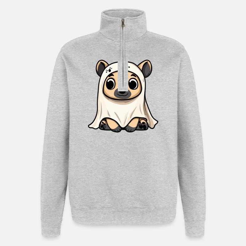 Hyäne Halloween Geist - Quarter-Zip-Sweatshirt - Grau meliert
