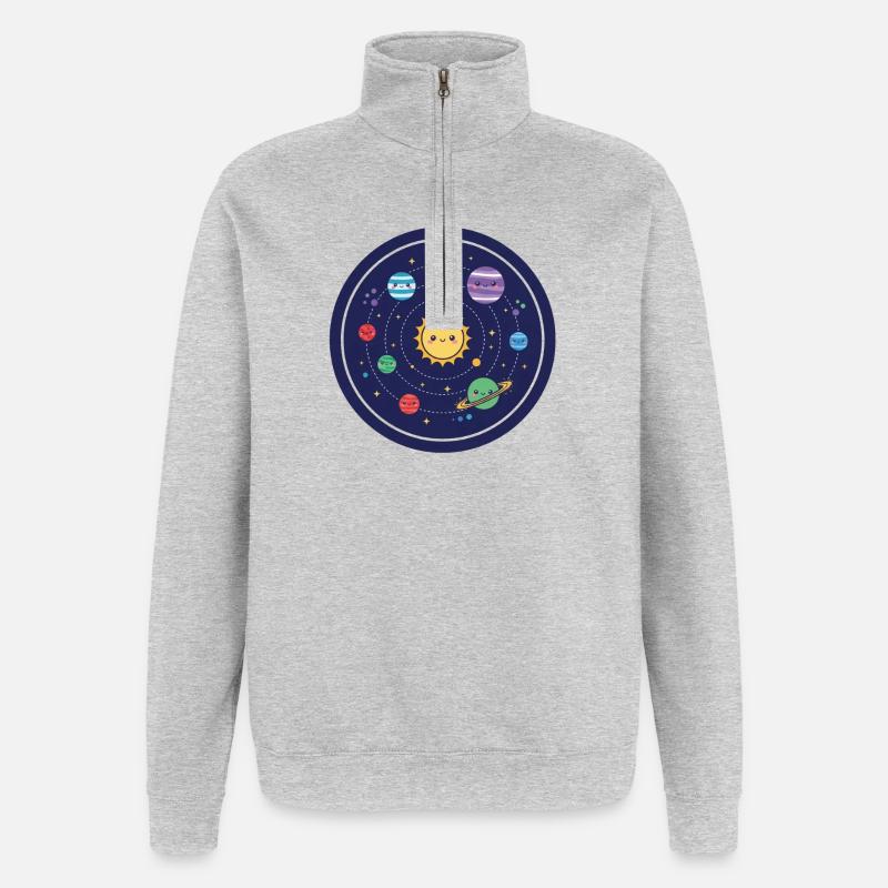 Cheerful Solar System Design - Quarter-Zip Sweatshirt - heather grey