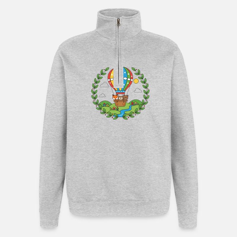 Bunte Heißluftballon Tierreise - Quarter-Zip-Sweatshirt - Grau meliert