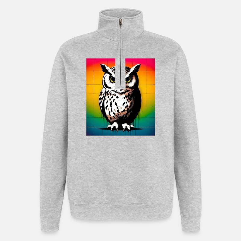 Eule - Quarter-Zip-Sweatshirt - Grau meliert