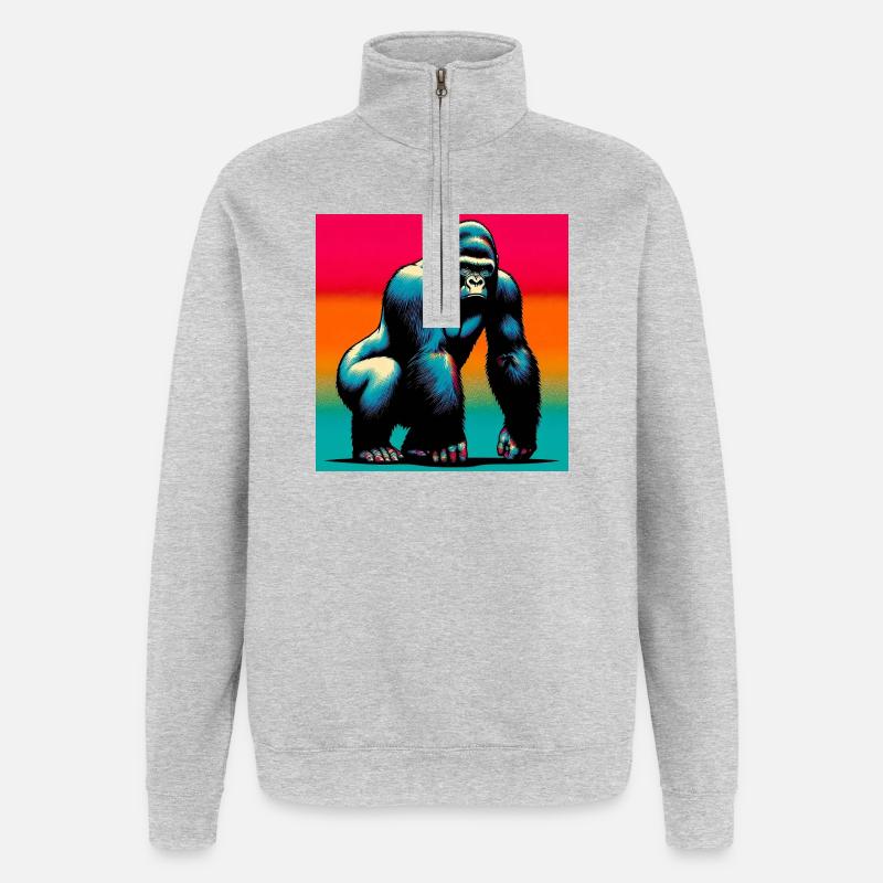 gorille - Sweat à zip 1/4 - gris chiné