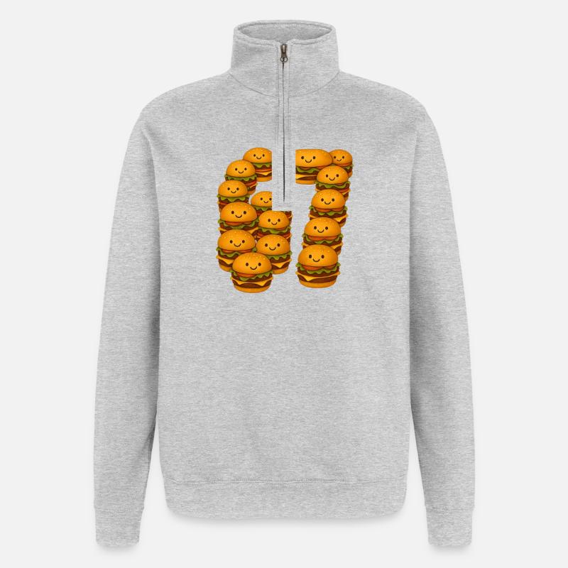 Lustiges 67 Meme mit Burger - Quarter-Zip-Sweatshirt - Grau meliert