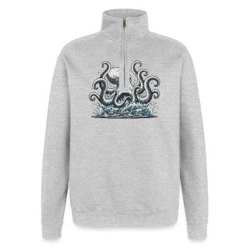 Kraken-Tintenfisch-Oktopus - Quarter-Zip-Sweatshirt - Grau meliert - Vorne - AI Model Female 172 light (172cm) & AI Model Male 178 dark (178cm)