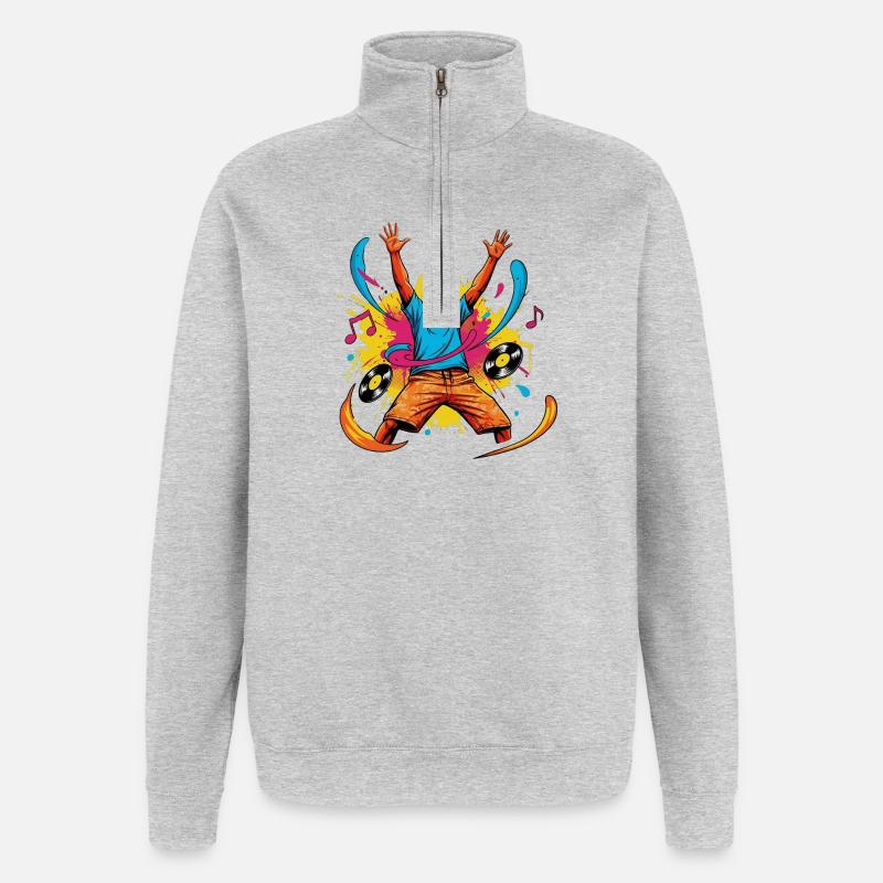 Funky_Monkey_DJ - Sweat à zip 1/4 - gris chiné