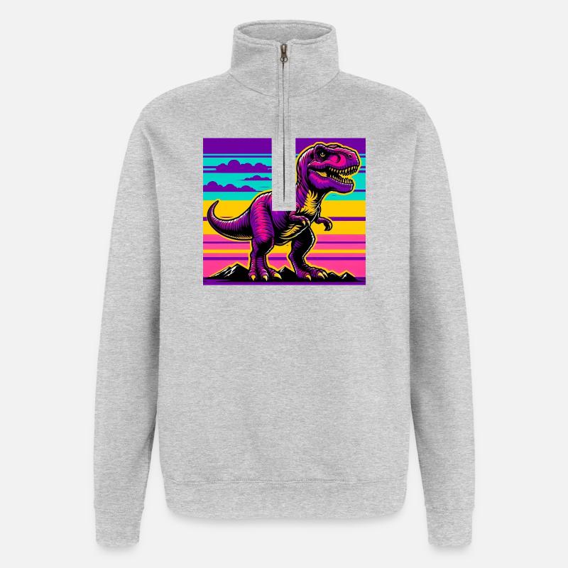 dinosaure - Sweat à zip 1/4 - gris chiné