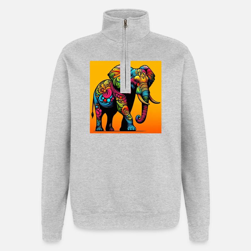 éléphant - Sweat à zip 1/4 - gris chiné