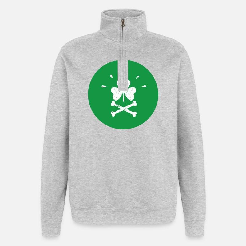 Joyeuse Roger Shamrock Saint-Patrick - Sweat à zip 1/4 - gris chiné