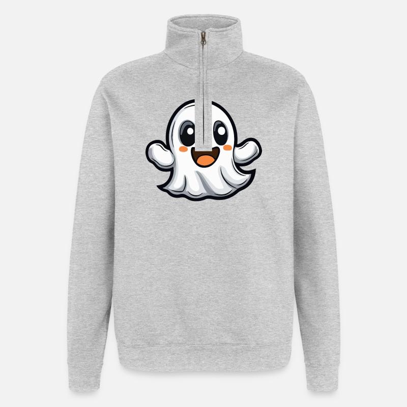 Geist Halloween Niedlich Comic - Quarter-Zip-Sweatshirt - Grau meliert