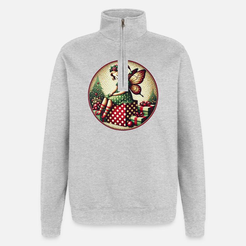 Fée à pois présente - Sweat à zip 1/4 - gris chiné
