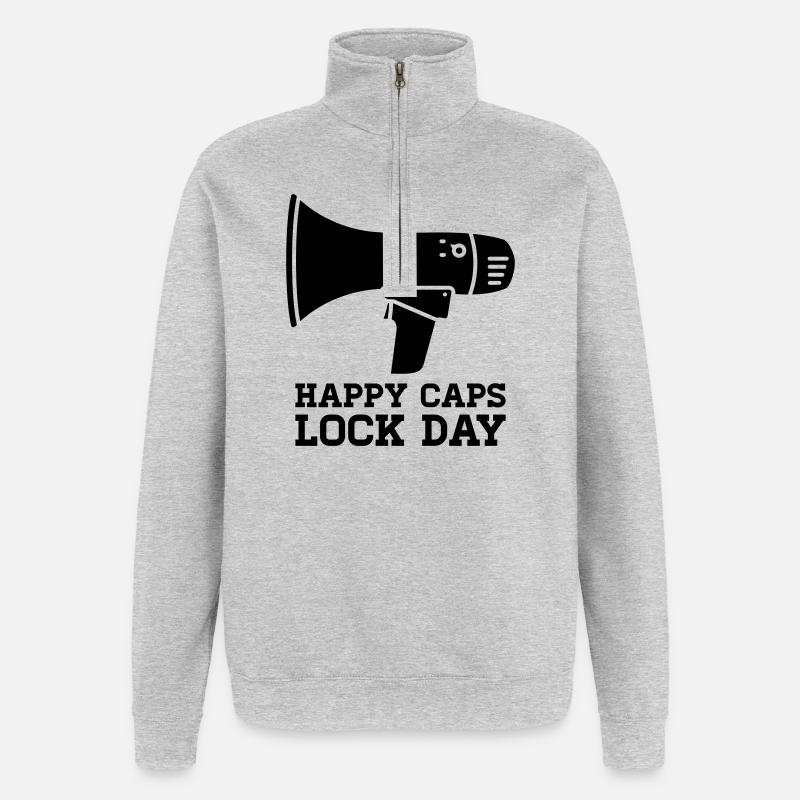 Megafon Happy Caps Lock Day Nerd  - Quarter-Zip-Sweatshirt - Grau meliert