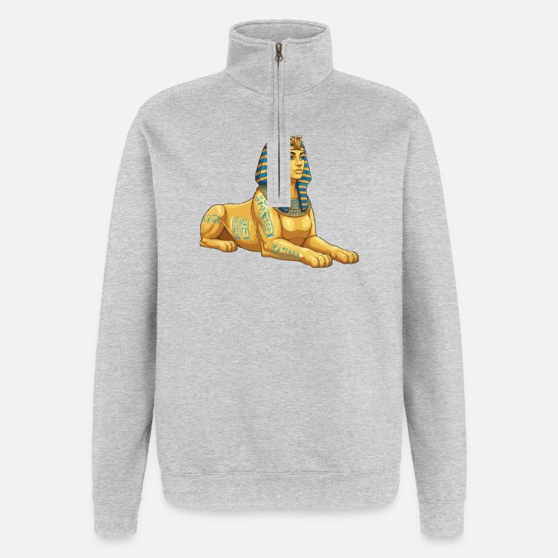 Sphinx doré avec hiéroglyphes - Sweat à zip 1/4 - gris chiné