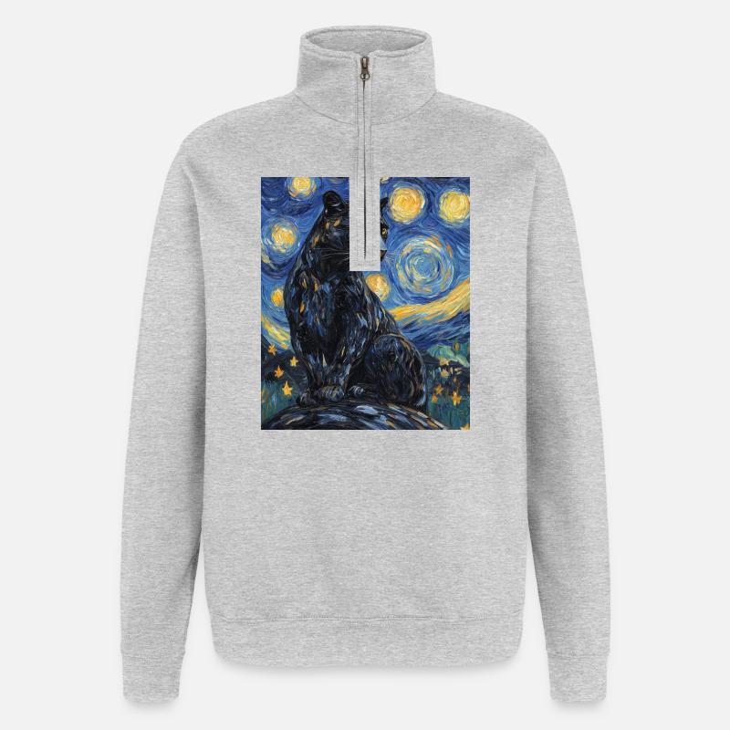 Panther Van Gogh Style Starry Night - Quarter-Zip-Sweatshirt - Grau meliert