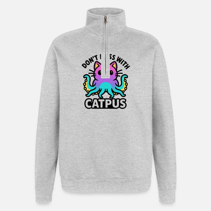 Catpus - Ne plaisantez pas avec Catpus - Sweat à zip 1/4 - gris chiné