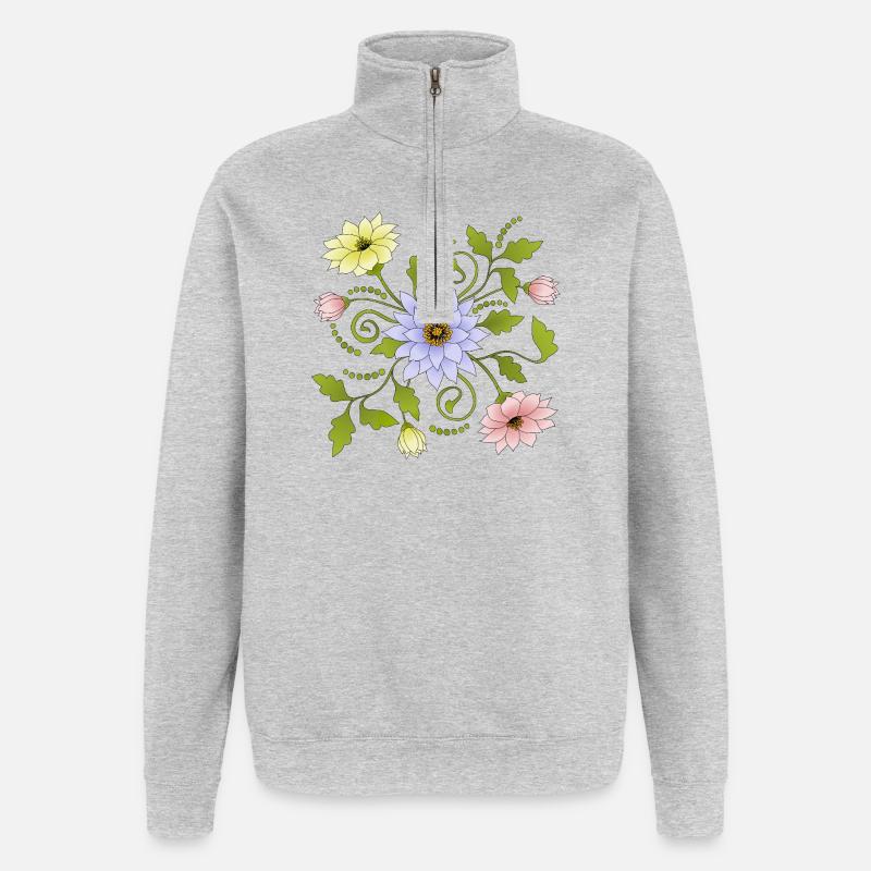 Fleur - Sweat à zip 1/4 - gris chiné