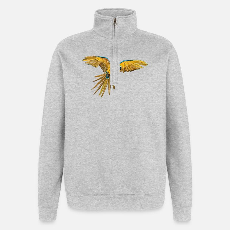 Gelbblauer Papageienflug - Quarter-Zip-Sweatshirt - Grau meliert