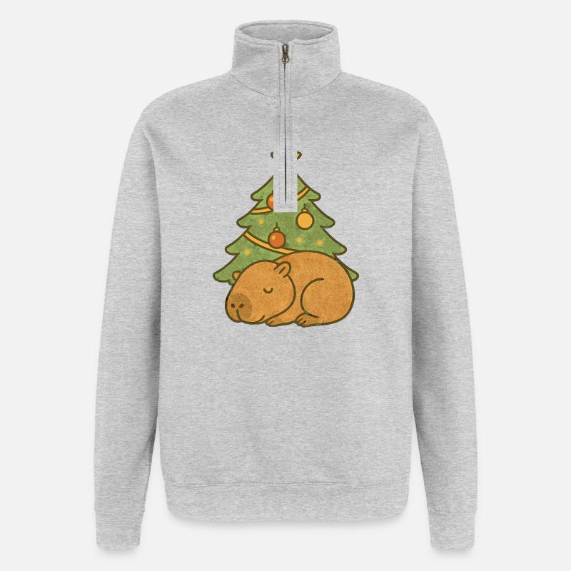 ✨ Schlafendes Capybara unterm Weihnachtsbaum 🎄 - Quarter-Zip-Sweatshirt - Grau meliert