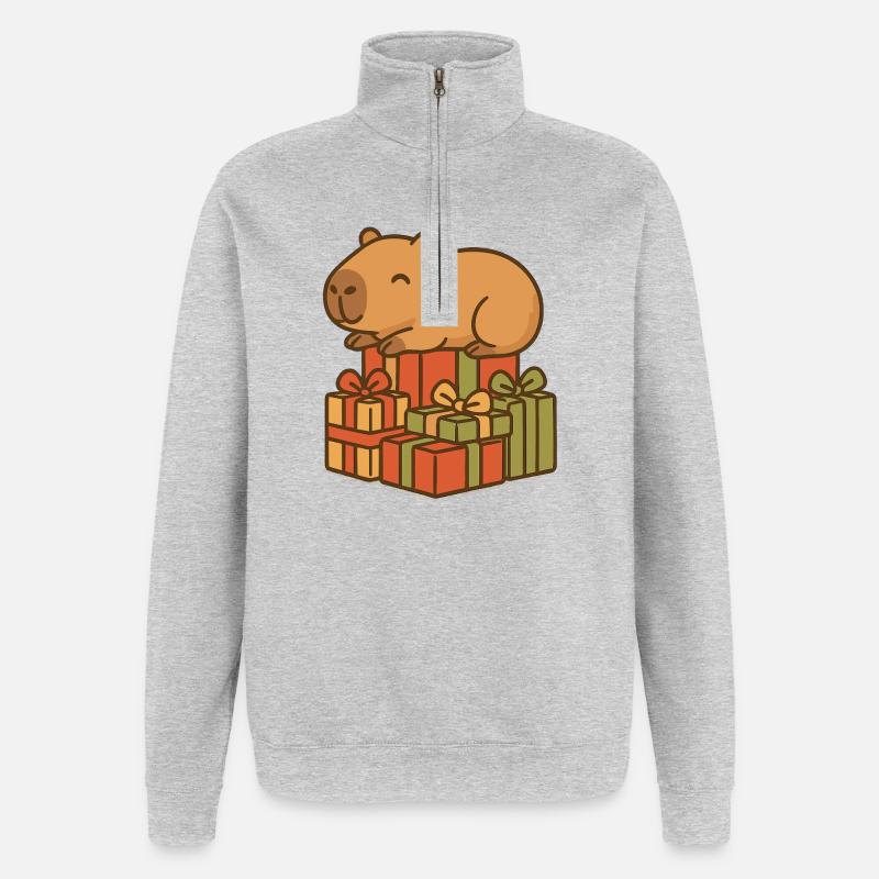 ✨ Schlafendes Capybara auf Weihnachtsgeschenken - Quarter-Zip-Sweatshirt - Grau meliert