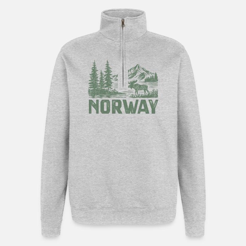 Norwegische Waldlandschaft mit Elch - Quarter-Zip-Sweatshirt - Grau meliert