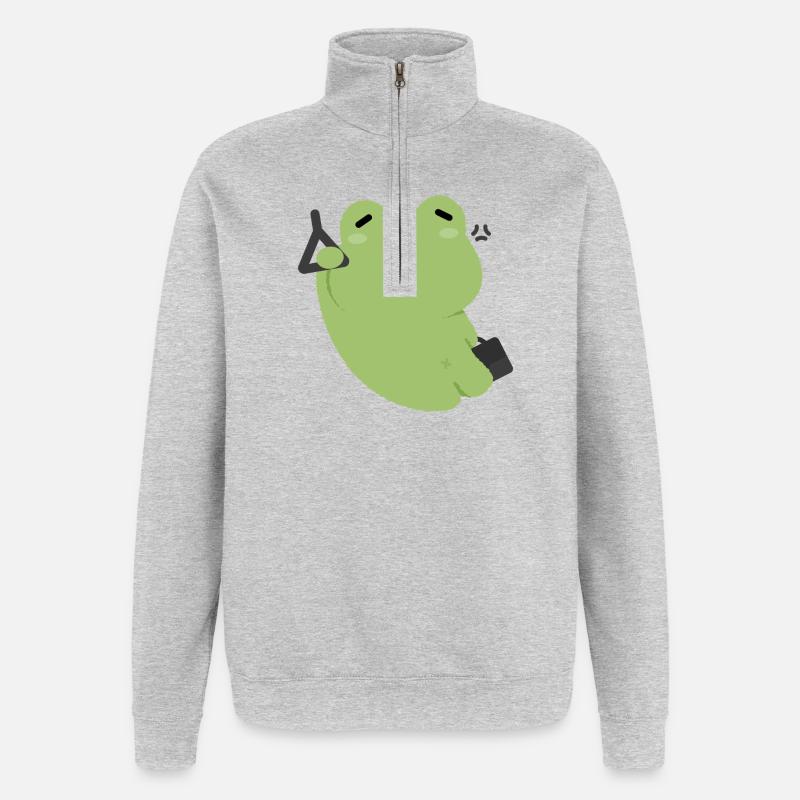 Trajet de la grenouille verte fatiguée - Sweat à zip 1/4 - gris chiné