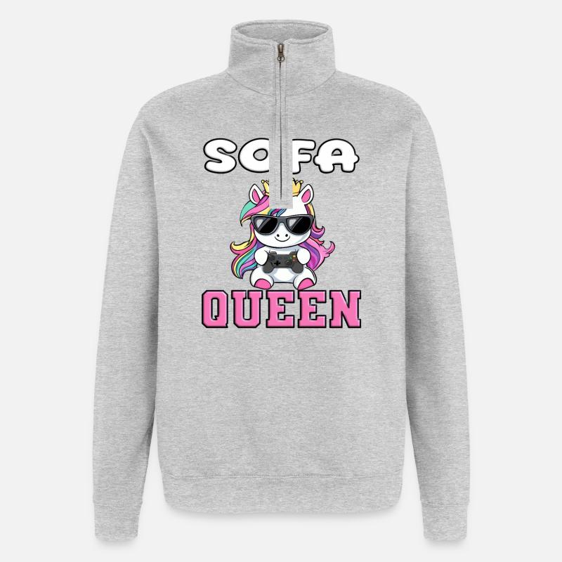 Einhorn - sofa queen zocken - Quarter-Zip-Sweatshirt - Grau meliert