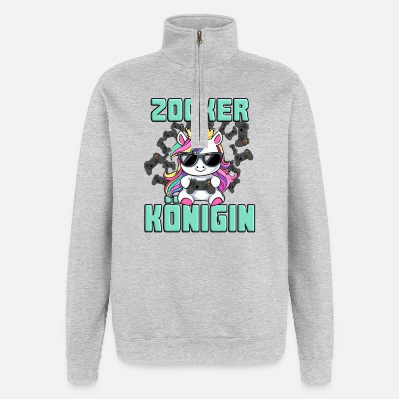 Gambler Queen - Licorne - Sweat à zip 1/4 - gris chiné