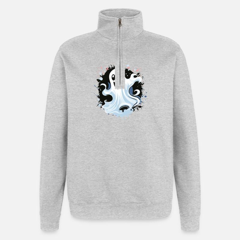 Cheerful Ghost Splash - Quarter-Zip Sweatshirt - heather grey