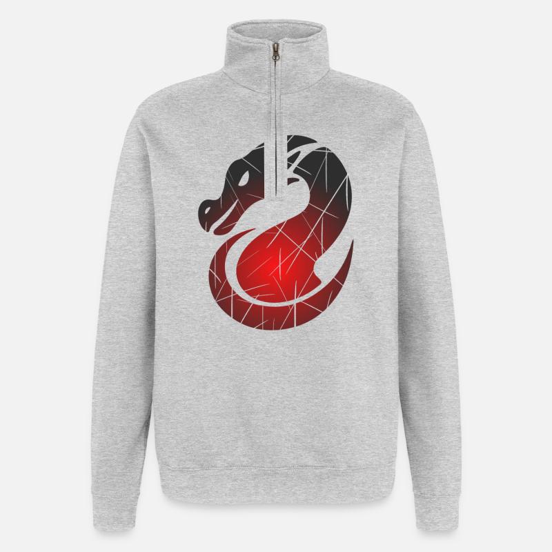 Red Dragon with Split Texture - Quarter-Zip Sweatshirt - heather grey