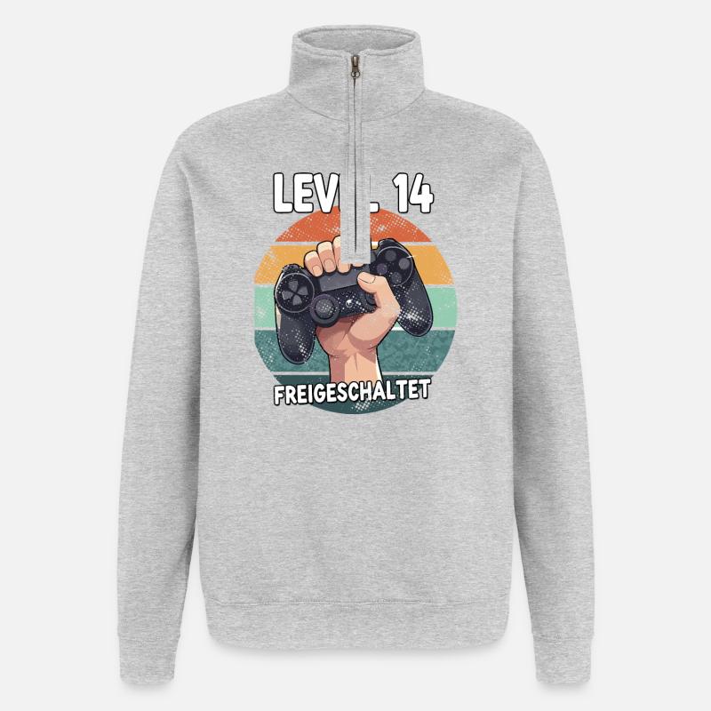 Level 14 Unlocked Controller - Quarter-Zip Sweatshirt - heather grey