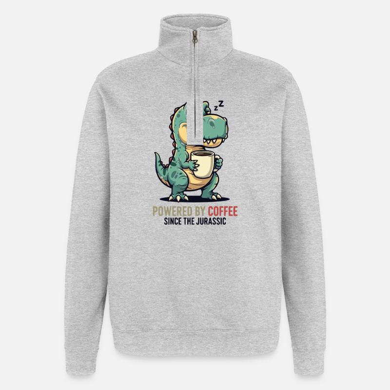 Dino Café Humour - Sweat à zip 1/4 - gris chiné